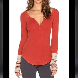 Free People Ski Lodge Thermal Henley in Red Sz M